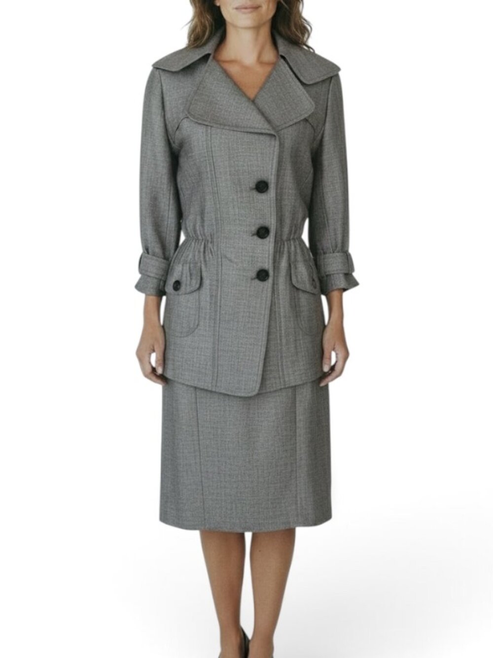 Rickie Freeman Teri Jon Gray Designer Skirt Suit Set 2